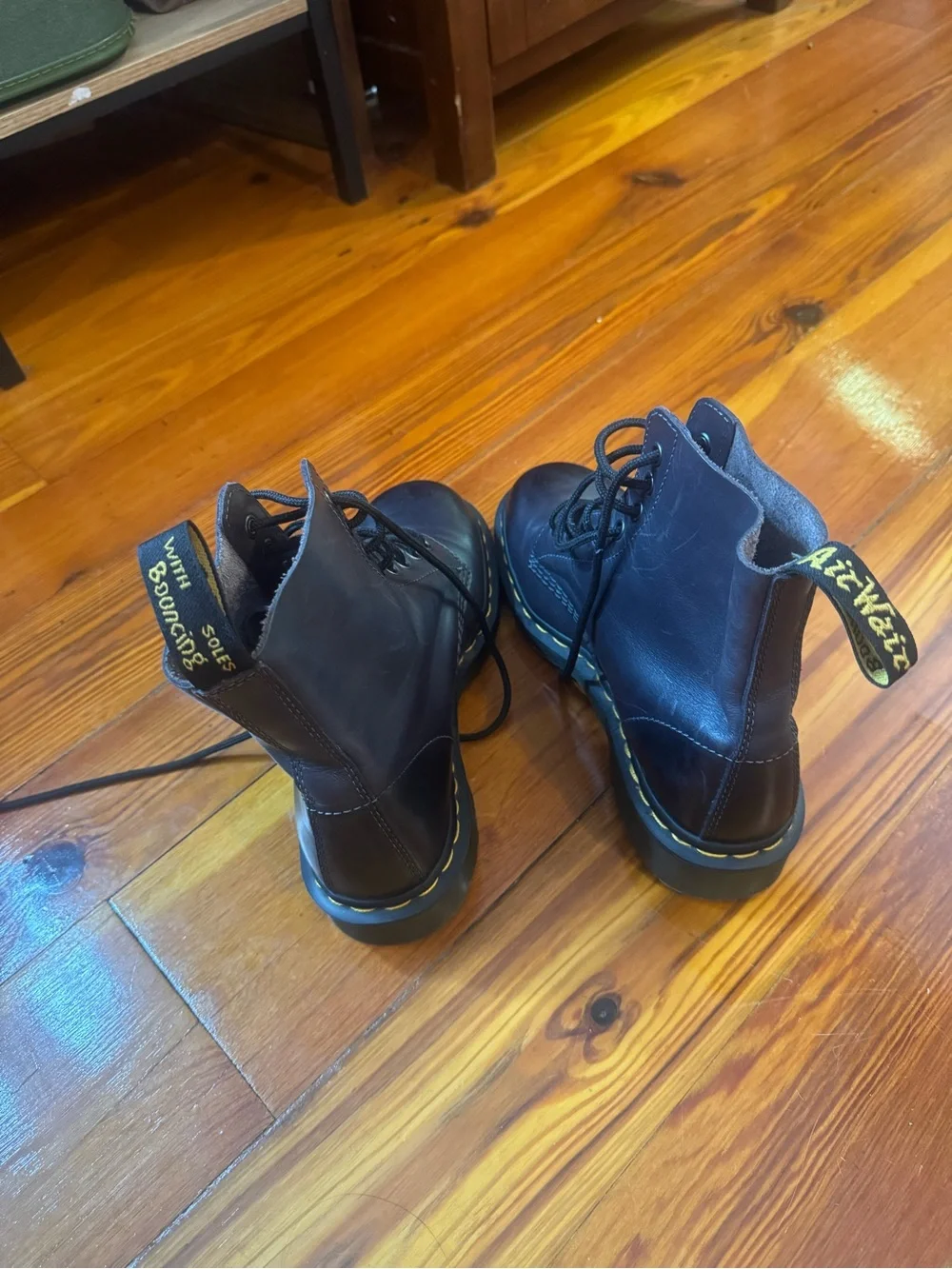 Dr. Martens Black Leather Lace-Up Boots with Yellow Stitching